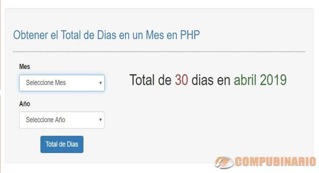 Obtener el Total de Dias en un Mes en PHP