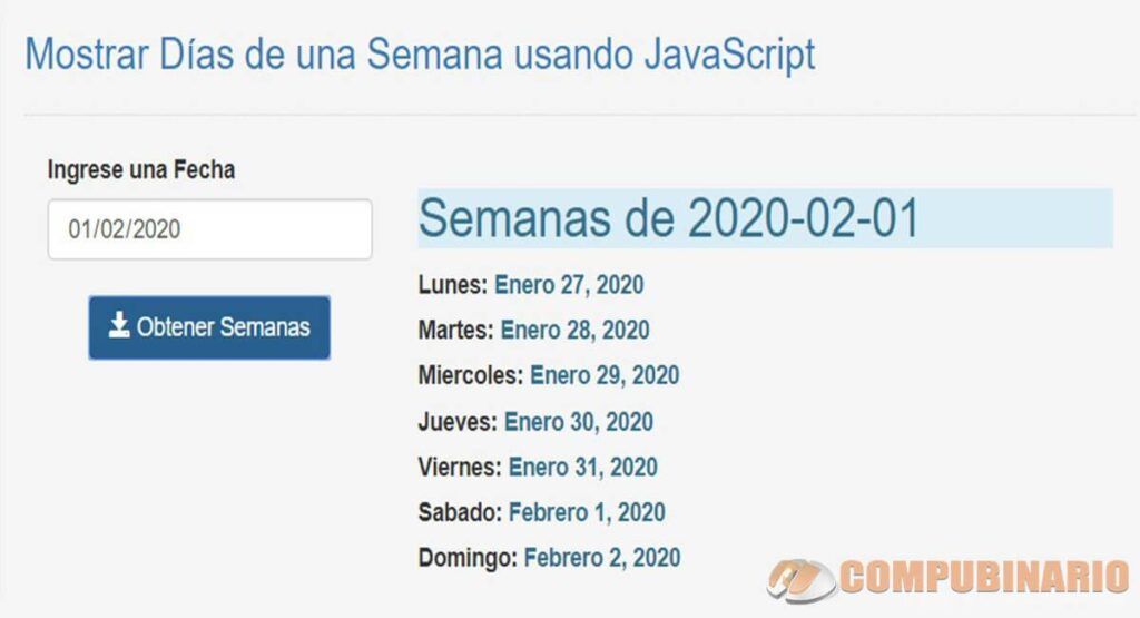 Mostrar Días de una Semana usando JavaScript