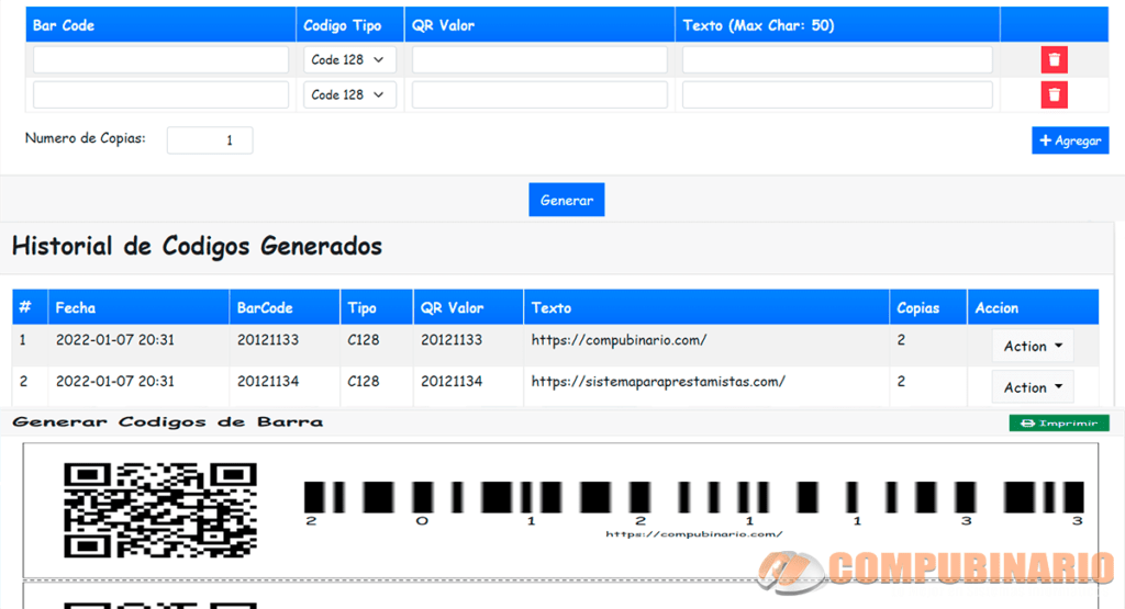Sistema para Generar Barcode y QR