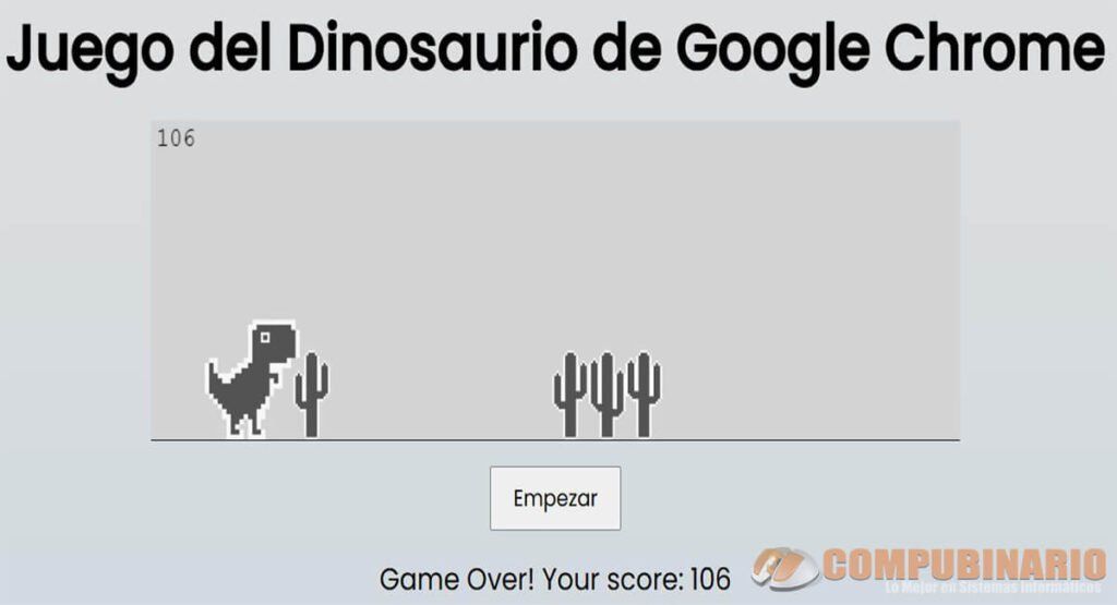 Juego del Dinosaurio de Google Chrome en Javascript
